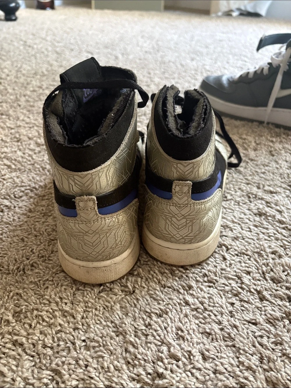 Jordan Men’s Silver and Black High-Top Sneakers
